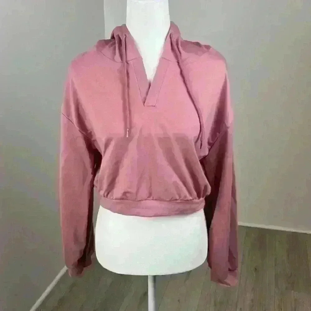 SHEIN Pink Cropped Drawstring Hoodie Size M